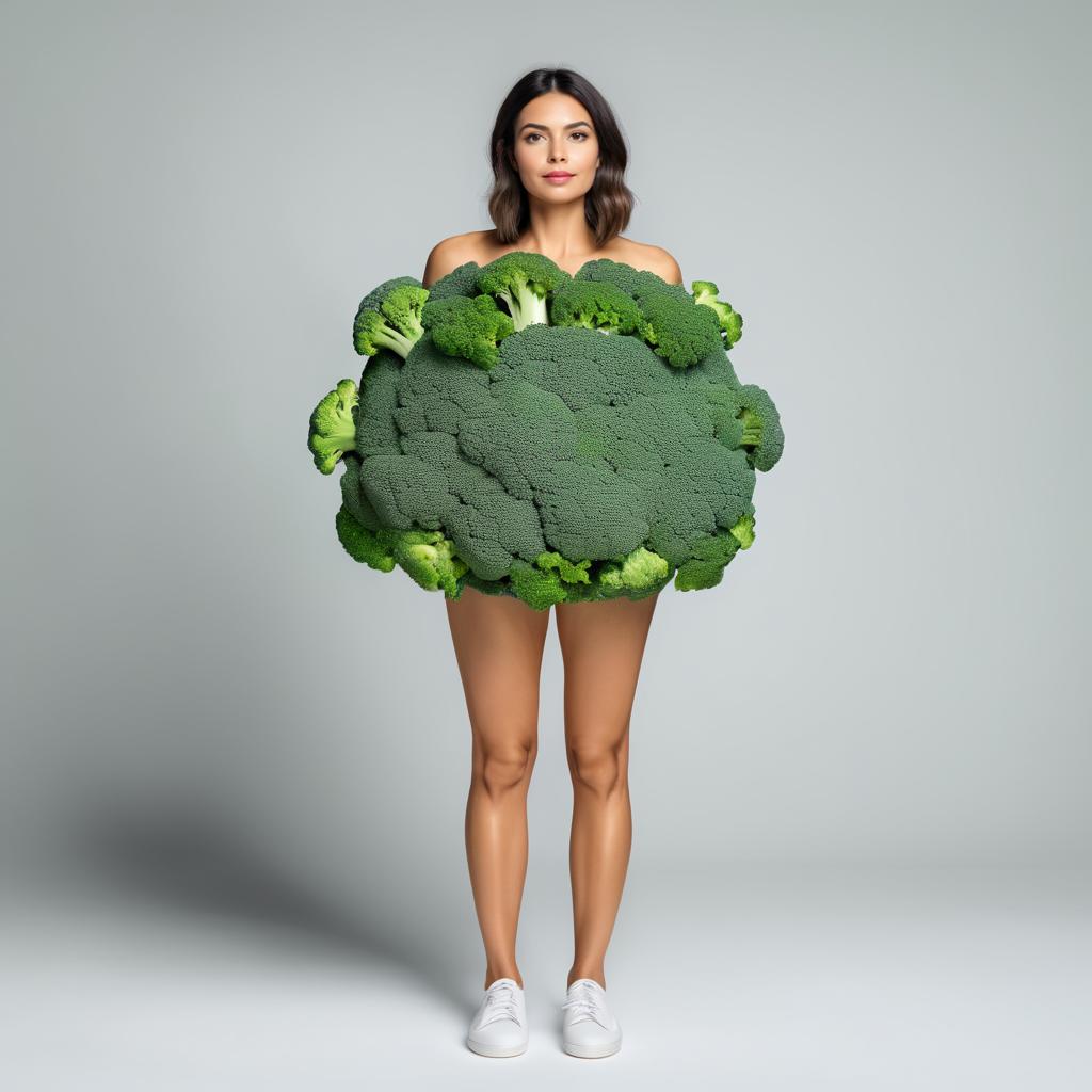 Woman in Playful Broccoli Costume - Fresh & Fun Lifestyle