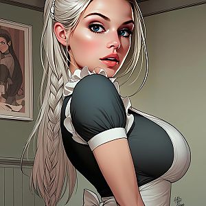 Anime Style Blonde Woman in Classic Maid Outfit Digital Artwork