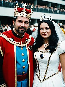 Couple in King and Queen Costumes at Cosplay Festival Portrait