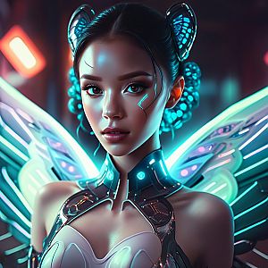 Futuristic Cybernetic Woman with Blue Accents