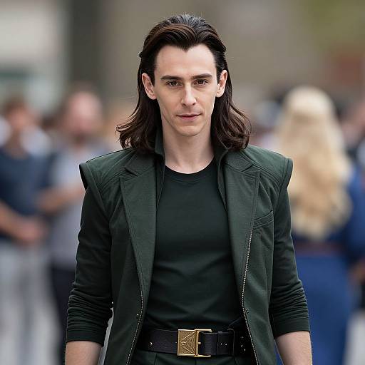 Confident Young Man in Green Jacket with Long Hair Urban Portrait