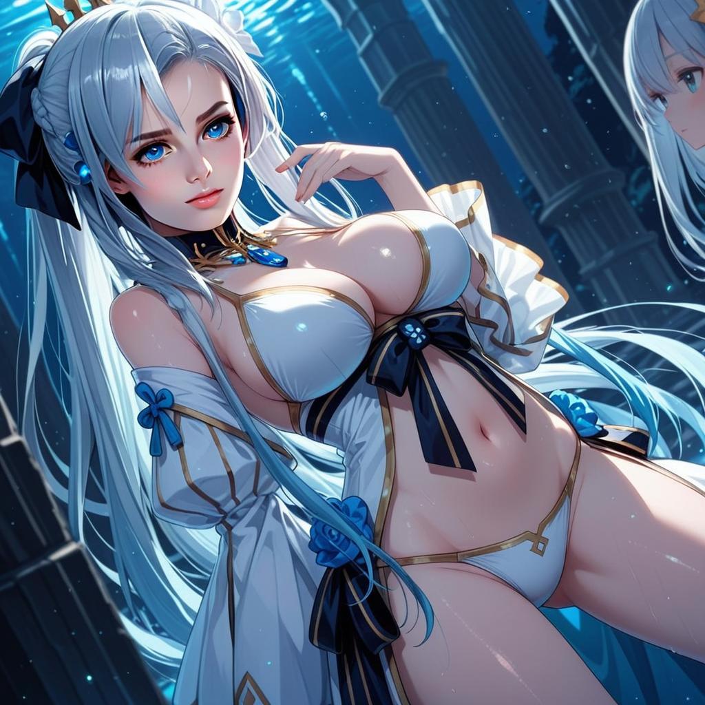 Morgan Le Fay Water Princess Anime Style Fantasy Illustration