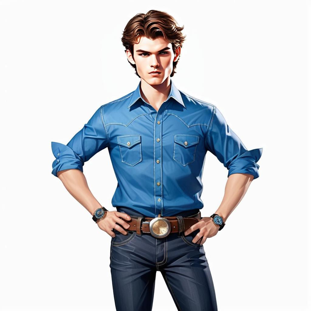 Stylish Young Man in Blue Shirt Digital Artwork