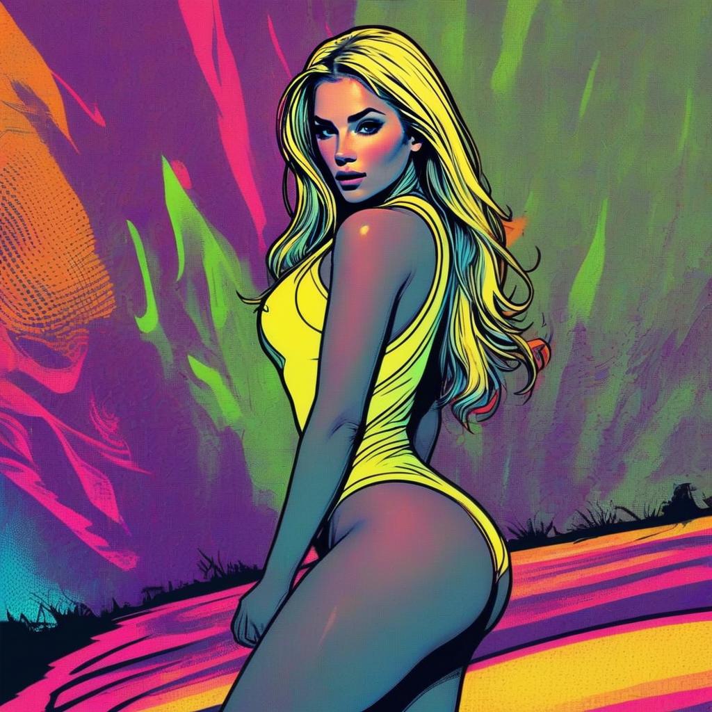 Woman in Yellow Swimsuit with Abstract Patterns
