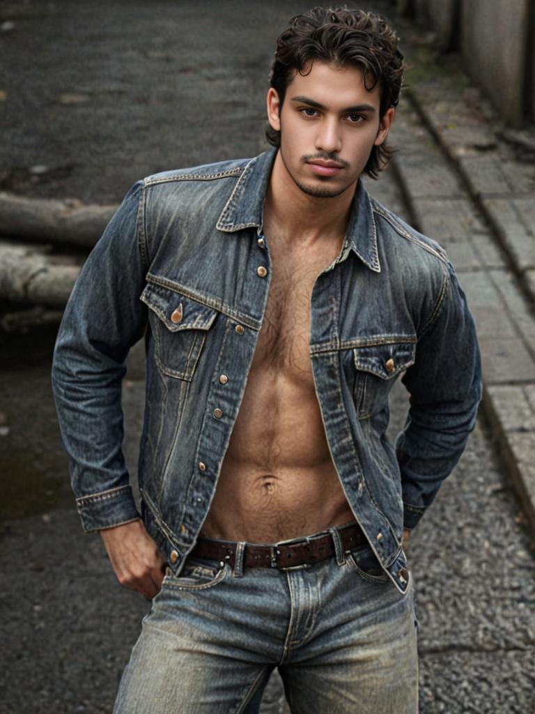 Confident man in denim jacket in urban setting