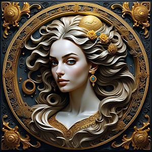 Regal Woman with Golden Accents in Ornate Frame