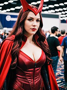 Woman in Scarlet Witch Costume Candid Cosplay Portrait at Convention