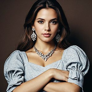 Confident Young Woman in Elegant Blue Dress