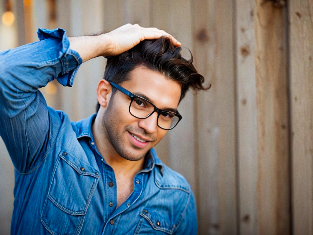 Confident Young Man in Denim Shirt