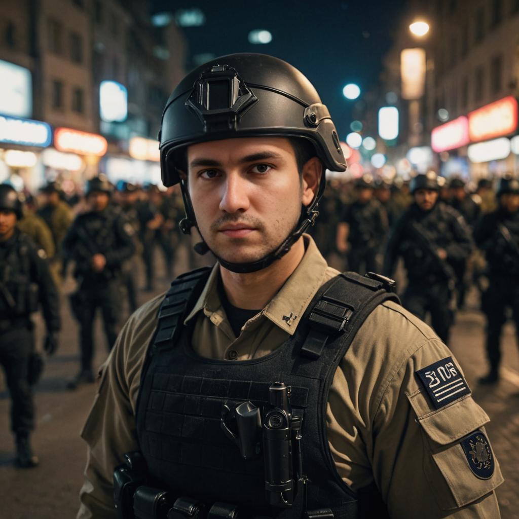 Intense Law Enforcement Officer in Tactical Gear