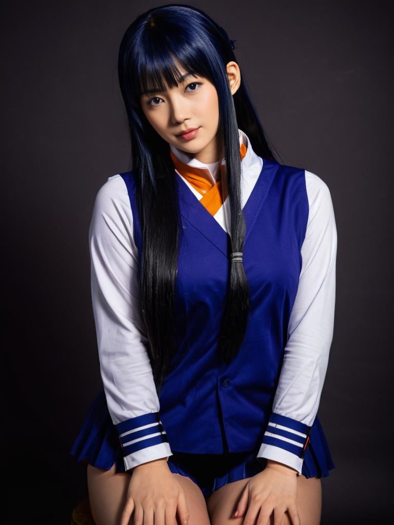 Realistic Hinata Hyuga Cosplay Woman in Blue Anime Costume