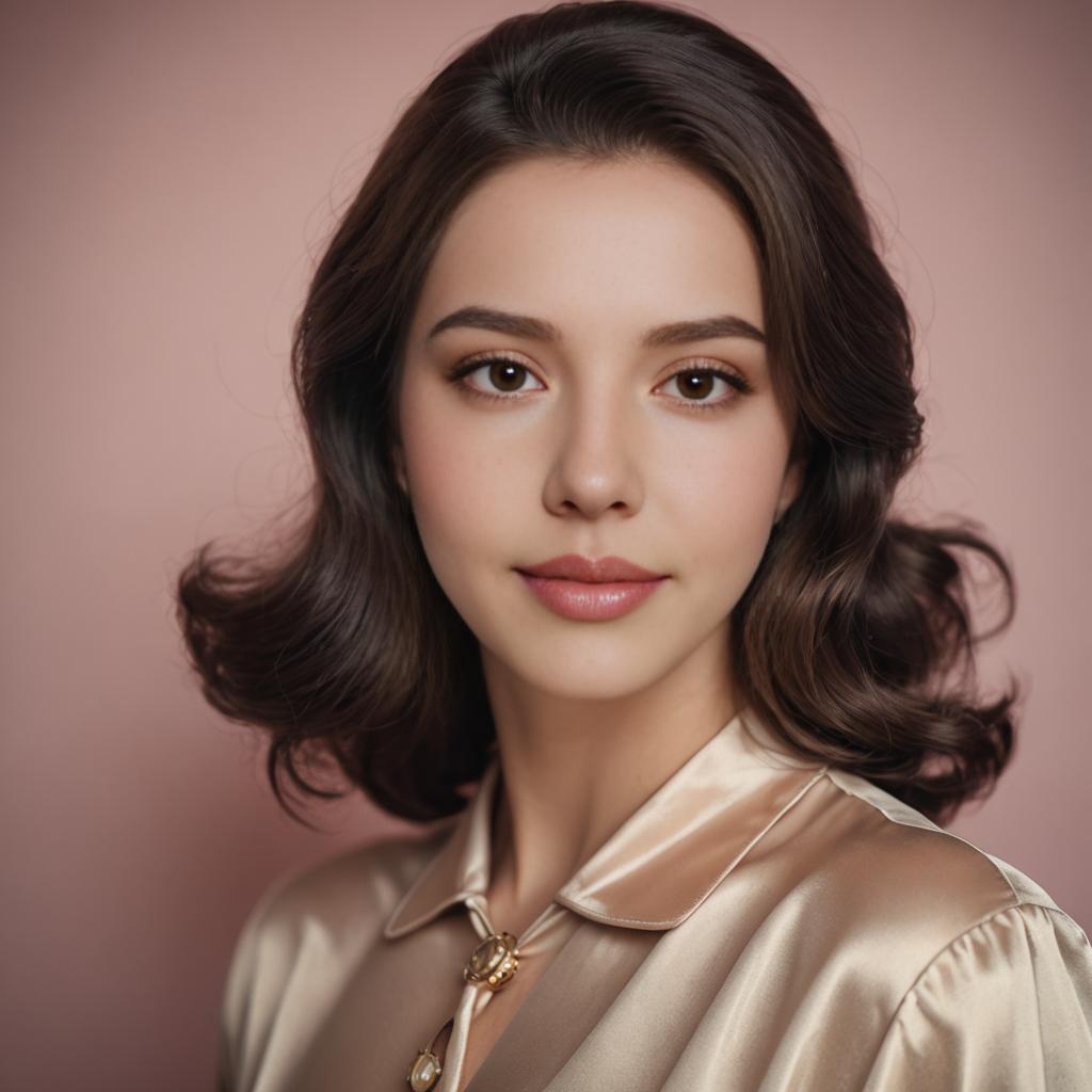 Elegant Woman with Voluminous Hair in Satin Blouse