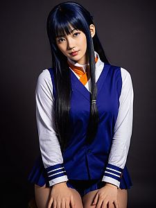 Realistic Hinata Hyuga Cosplay Woman in Blue Anime Costume