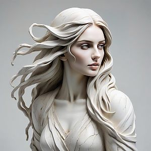 Sculpture of a Serene Woman with Flowing Hair