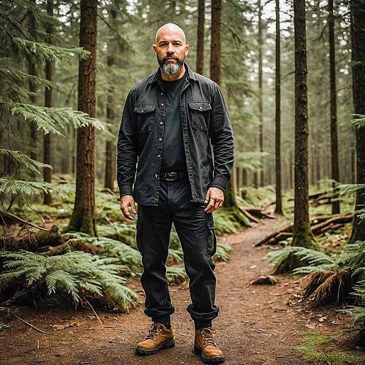 Man Standing on Forest Trail in Outdoor Hiking Apparel