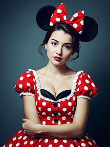 Woman in Minnie Mouse Costume Red Polka Dot Dress Cosplay Portrait