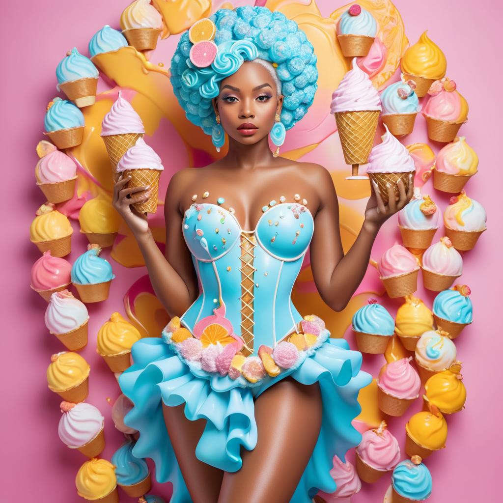 Colorful Woman in Dessert-Inspired Fashion