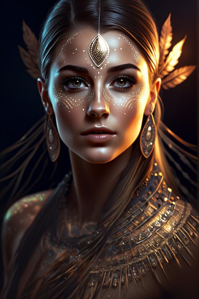 Woman with Golden Facial Decorations