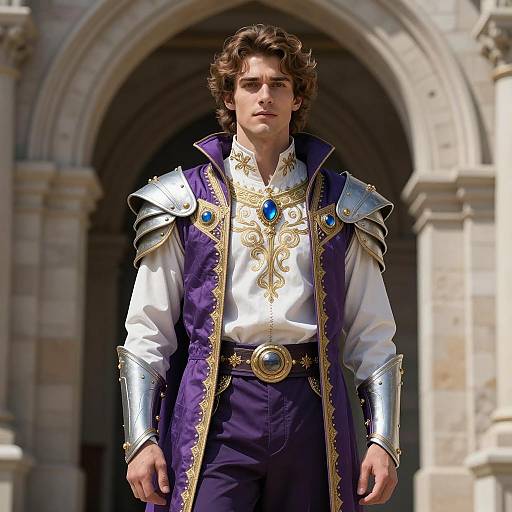 Young Man in Purple Royal Fantasy Costume with Armor
