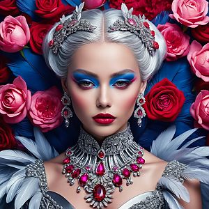 Elegant Woman with Silver Hair in Luxurious Fashion Portrait
