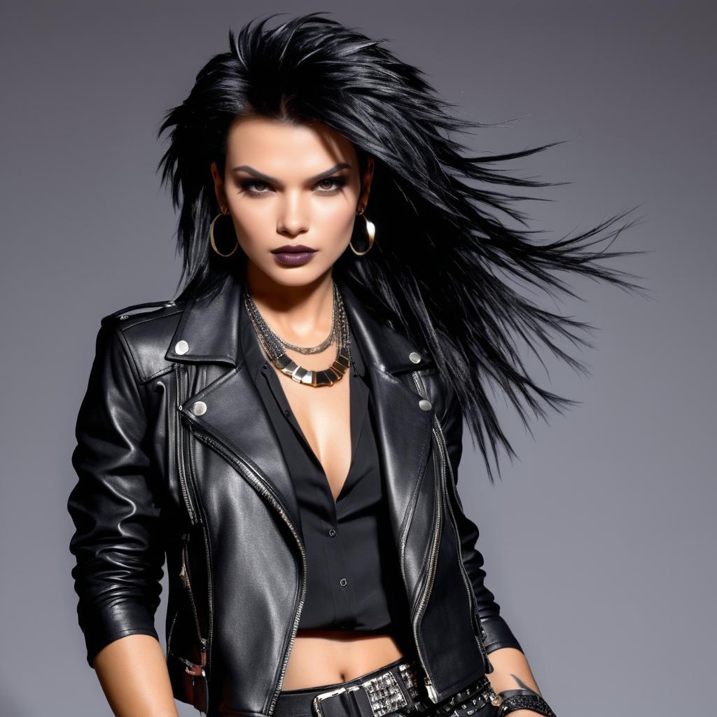 Confident Woman in Leather Jacket