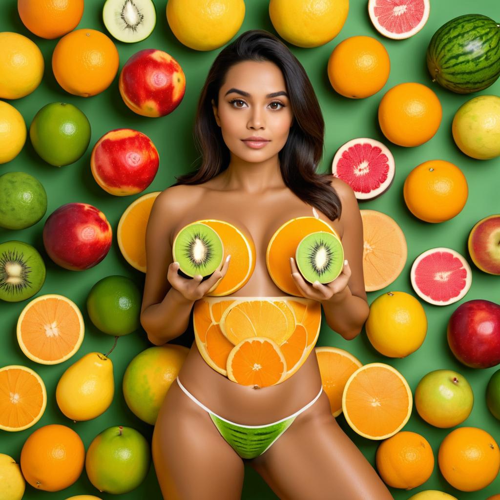 Vibrant Woman with Colorful Fruits