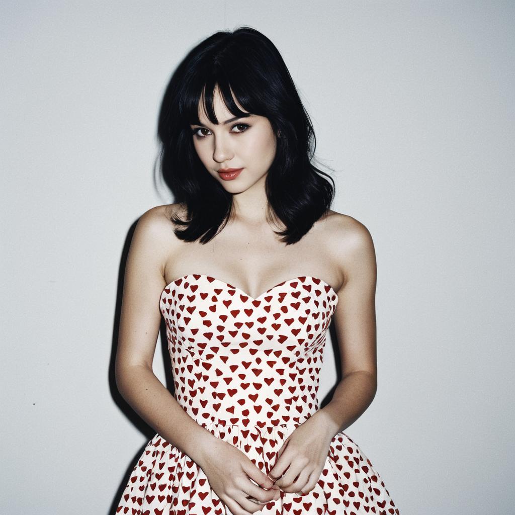 Woman Wearing Valentine’s Day Strapless Dress with Red Heart Pattern