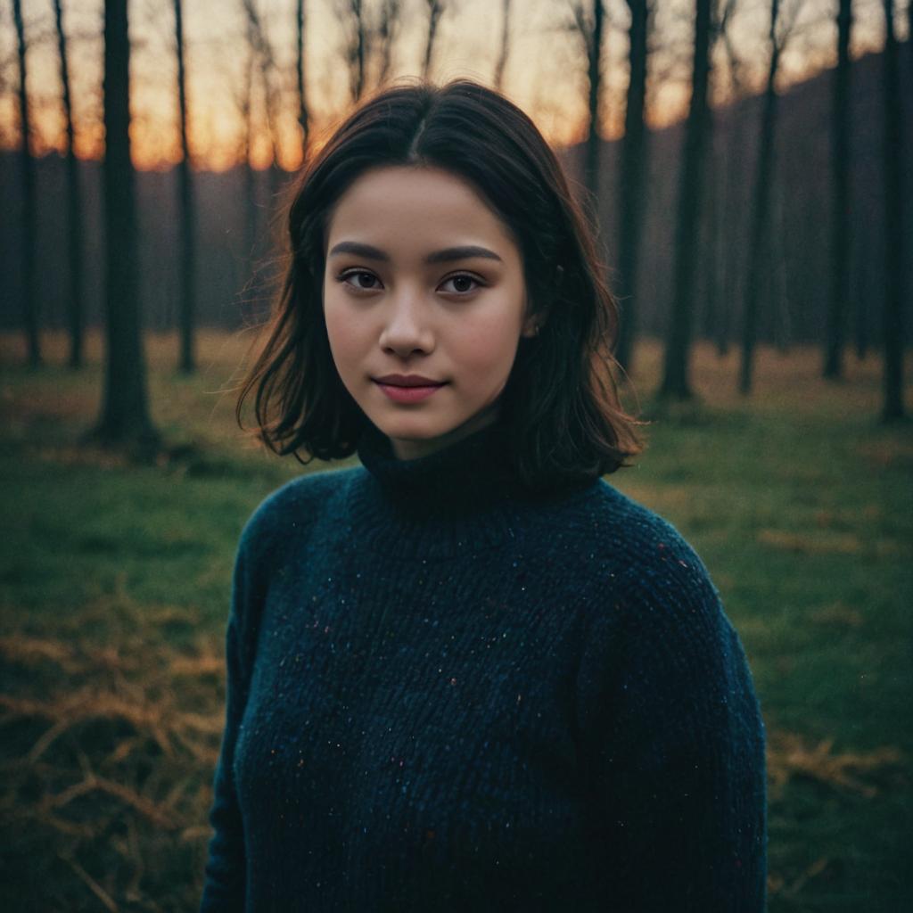 Serene portrait of a woman in a dark sweater