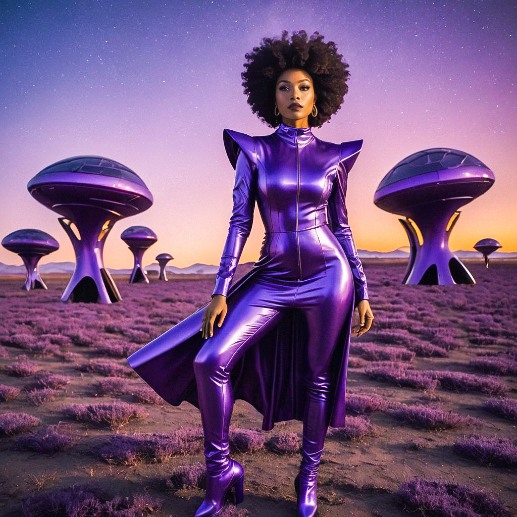Woman in Futuristic Outfit in Extraterrestrial Landscape