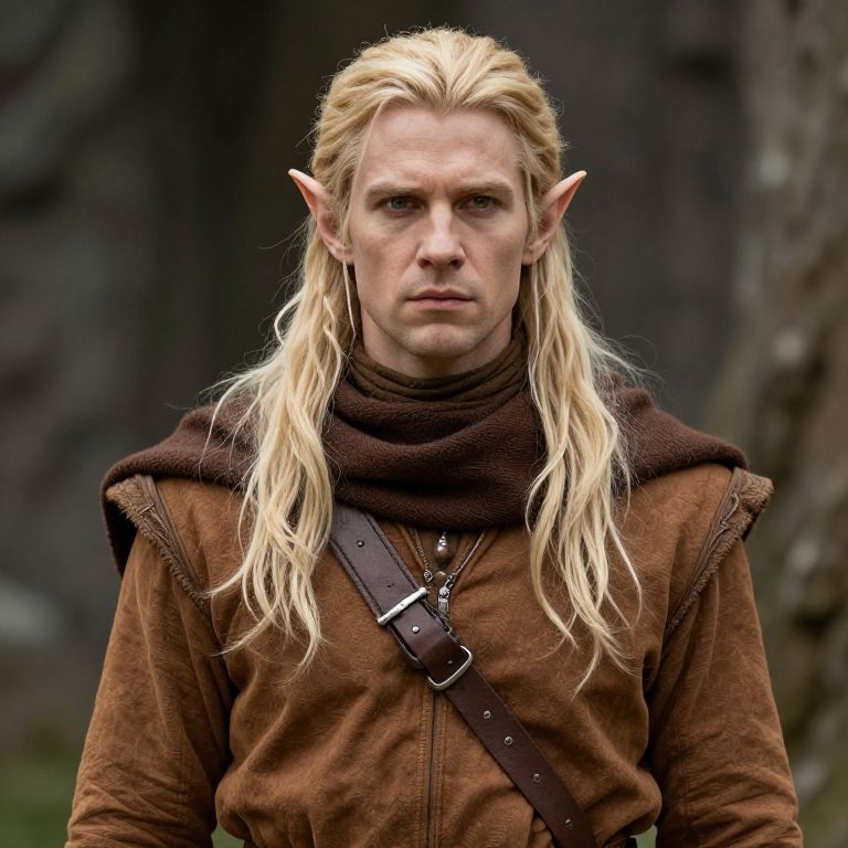 Fantasy Elf Man with Long Blonde Hair in Medieval Costume