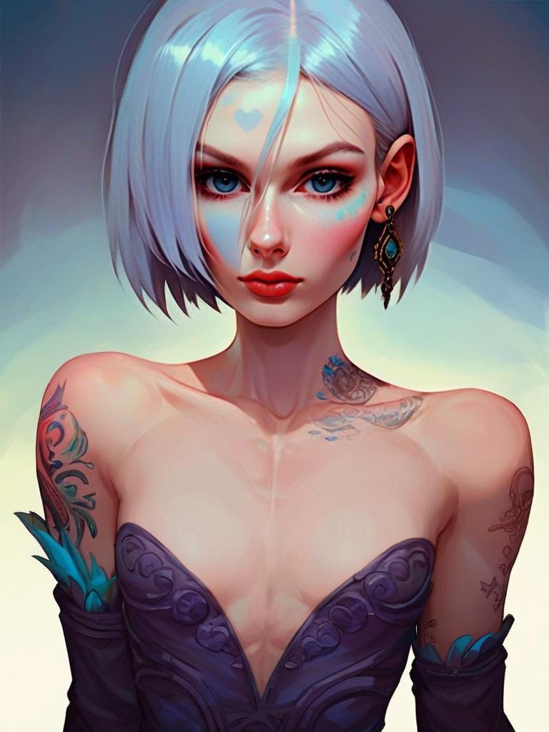 Woman with Silver-Blue Hair in Purple Dress Woman with Silver-Blue Hair in Purple Dress