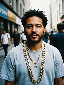 Man Wearing Gold Jewelry Chain Candid Street Style Portrait
