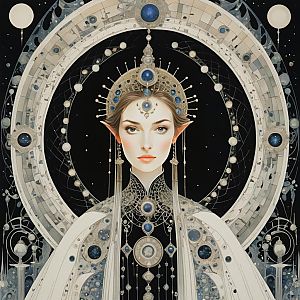 Regal Elven Woman in Cosmic Attire