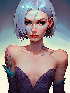 Woman with Silver-Blue Hair in Purple Dress