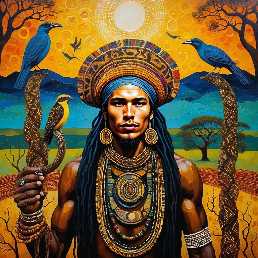 Tribal Man with Sunset Backdrop