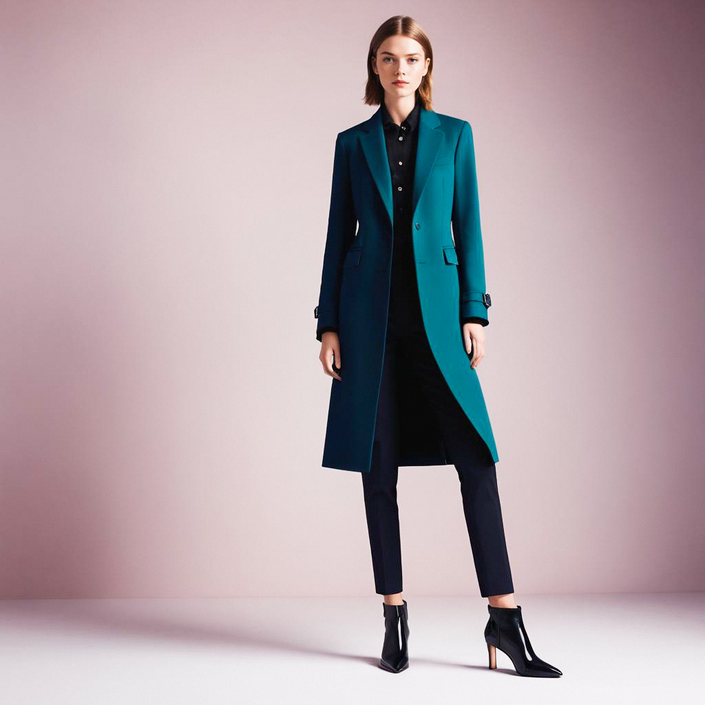 Confident Woman in Dark Teal Coat