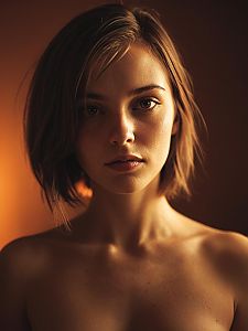 Warm Light Close-Up Portrait of Young Woman with Short Hair