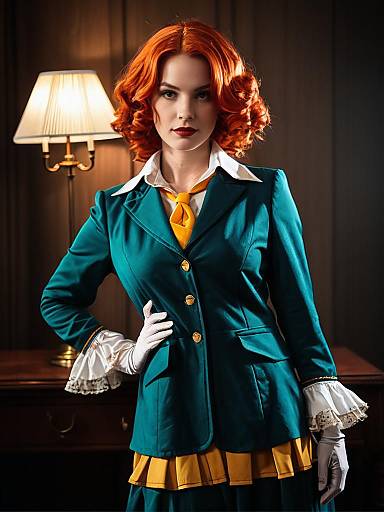 Realistic Milly Ashford Cosplay Woman in Vintage-Style Costume