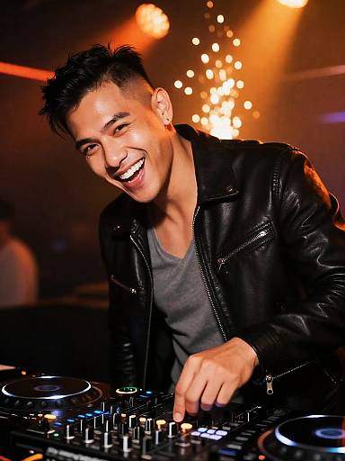 Gen Z DJ Mixing Music at Nightclub with Leather Jacket