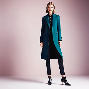 Confident Woman in Dark Teal Coat