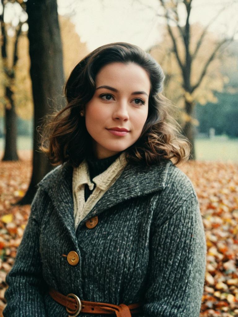 Woman in Vintage Cozy Fall Outfit Candid Natural Daylight Portrait