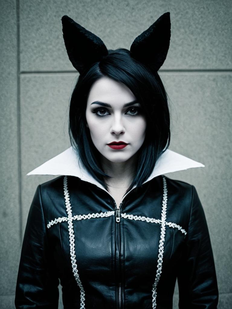 Realistic Photo of Woman in SheSka Costume with Black Cat Ears Cosplay