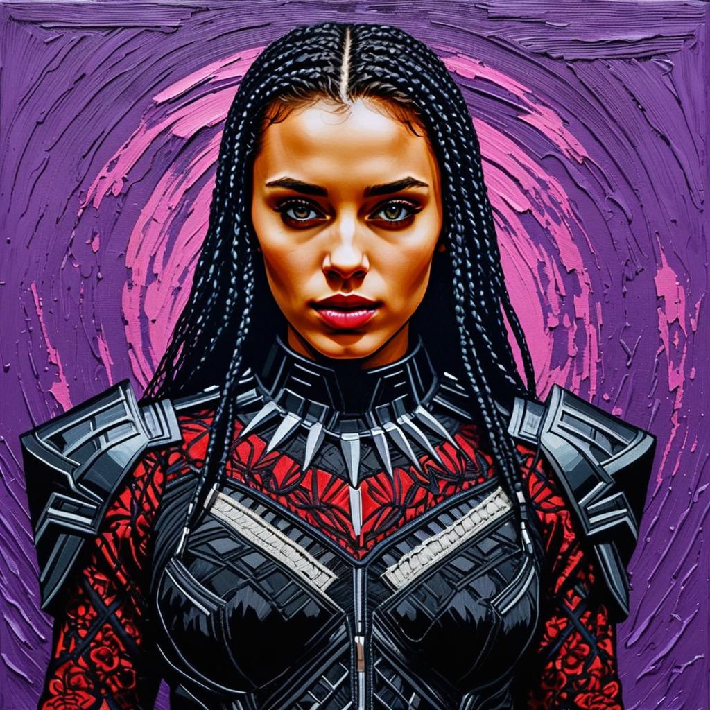 Futuristic Woman in Braided Hair and Armored Outfit Digital Portrait