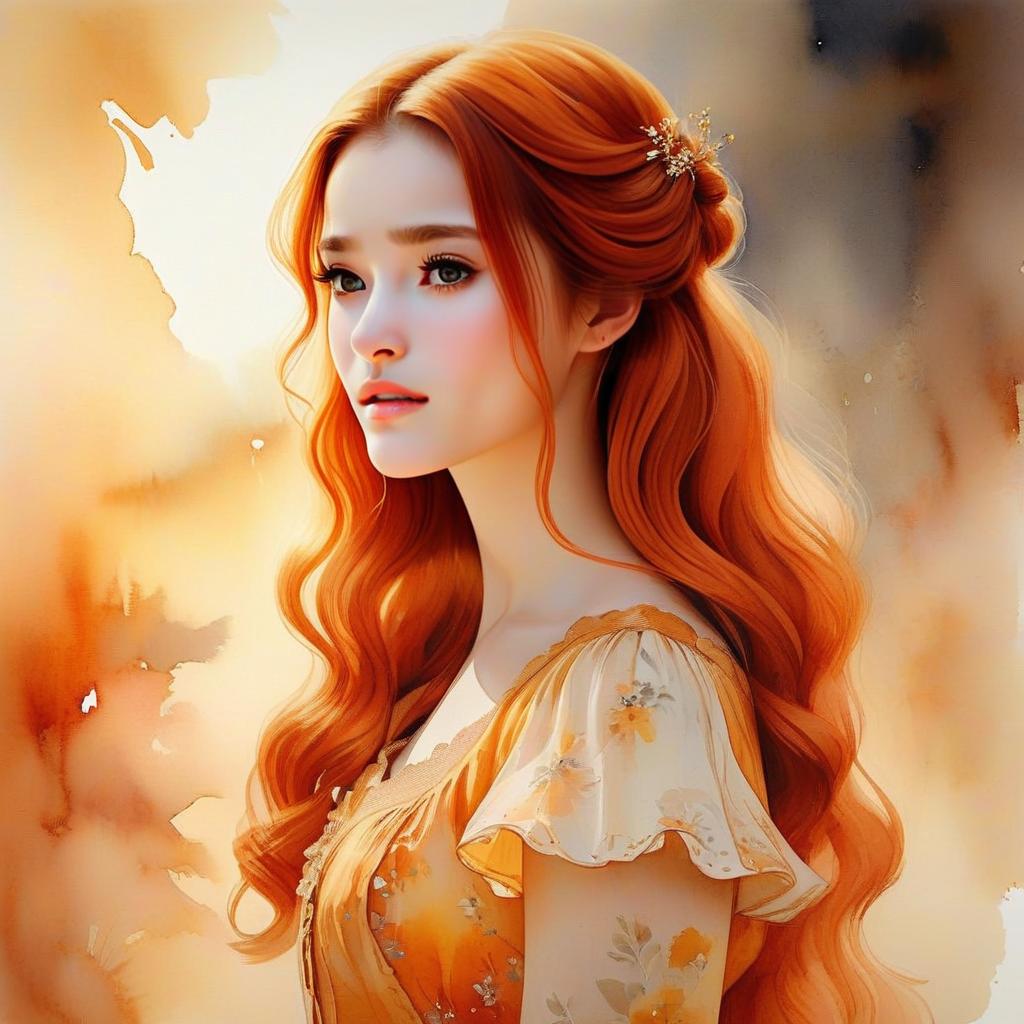Young Woman with Red Hair in Floral Dress