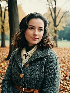 Woman in Vintage Cozy Fall Outfit Candid Natural Daylight Portrait