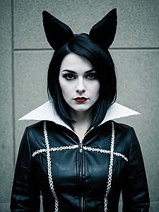 Realistic Photo of Woman in SheSka Costume with Black Cat Ears Cosplay