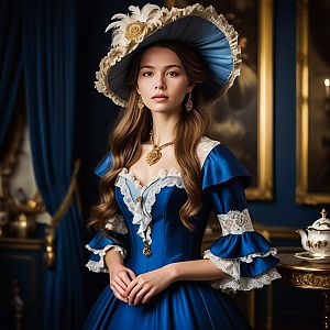 Elegant Woman in Blue Victorian Gown