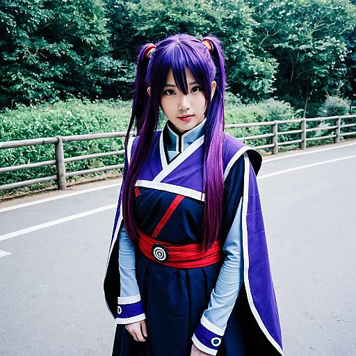 Log Horizon Anime Style Cosplay Woman with Purple Twin-Tails Outdoors