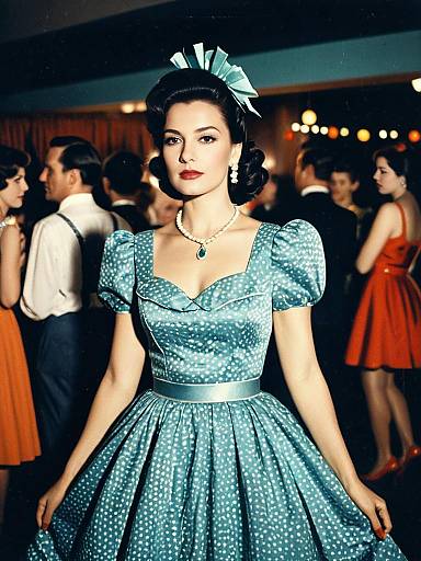 Woman in Retro 1940s Party Dress Costume at Vintage Fashion Event