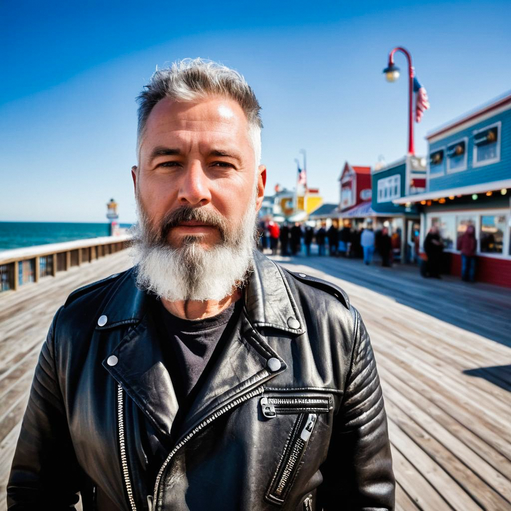 Confident Man on Boardwalk by Ocean